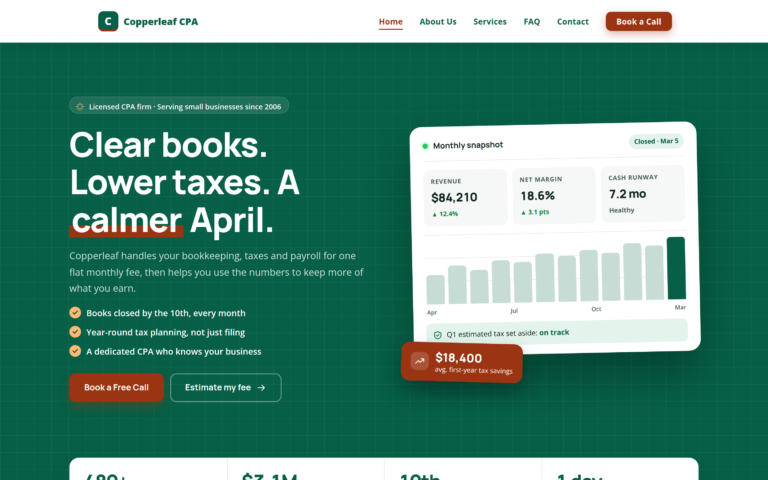 Accounting design, home page preview