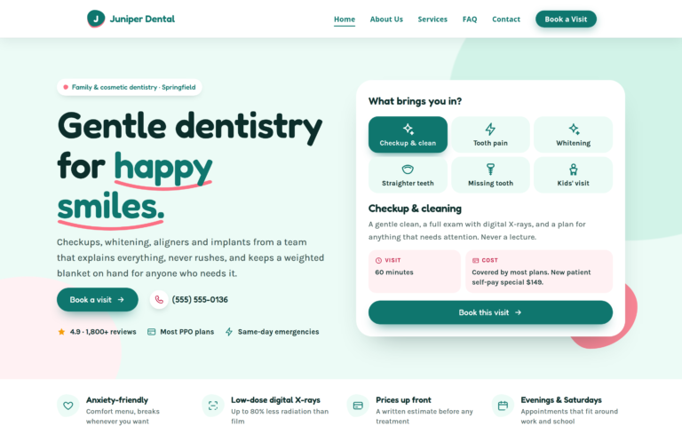 Dental Practice design, home page preview