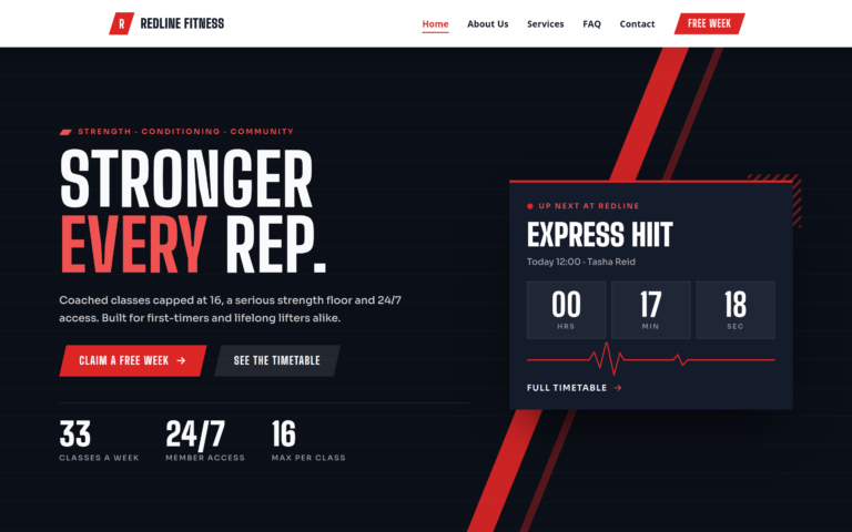 Fitness Studio design, home page preview