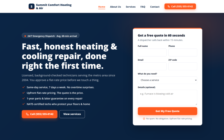 HVAC design, home page preview