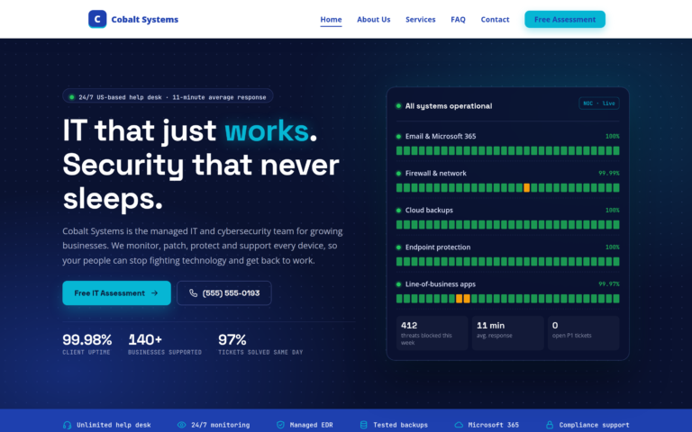 IT Services design, home page preview