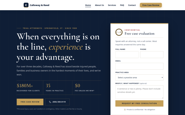 Law Firm design, home page preview