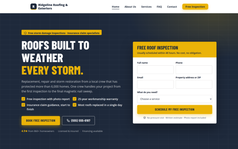 Roofing design, home page preview